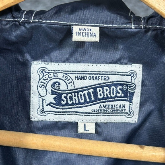 Schott Bros Large Windbreaker Rain Jacket Bomber Style Hooded Navy Blue VTG 90s - Picture 4 of 13